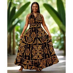 Long Smocked Dress With Scarf (free size)